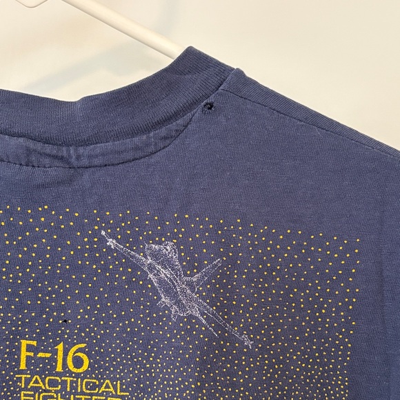 Vintage Navy Blue F-16 Graphic T-Shirt with Jet Design - Picture 4 of 6